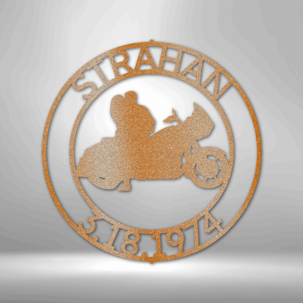 Couple Glide Motorcycle Round Personalized Steel Sign - Throttle Society